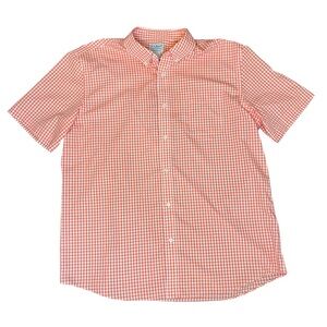 L.L. Bean Short-Sleeve Orange Gingham Button-Down Shirt